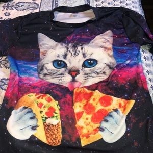 Cat eating pizza shirt, L